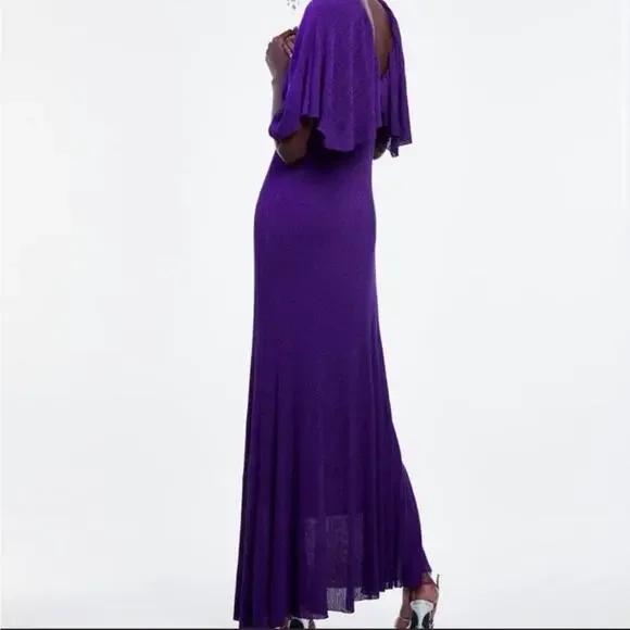 Zara | Dresses | Zara Womens Metallic Purple Knit Maxi Dress Size Small Nwt  | Poshmark